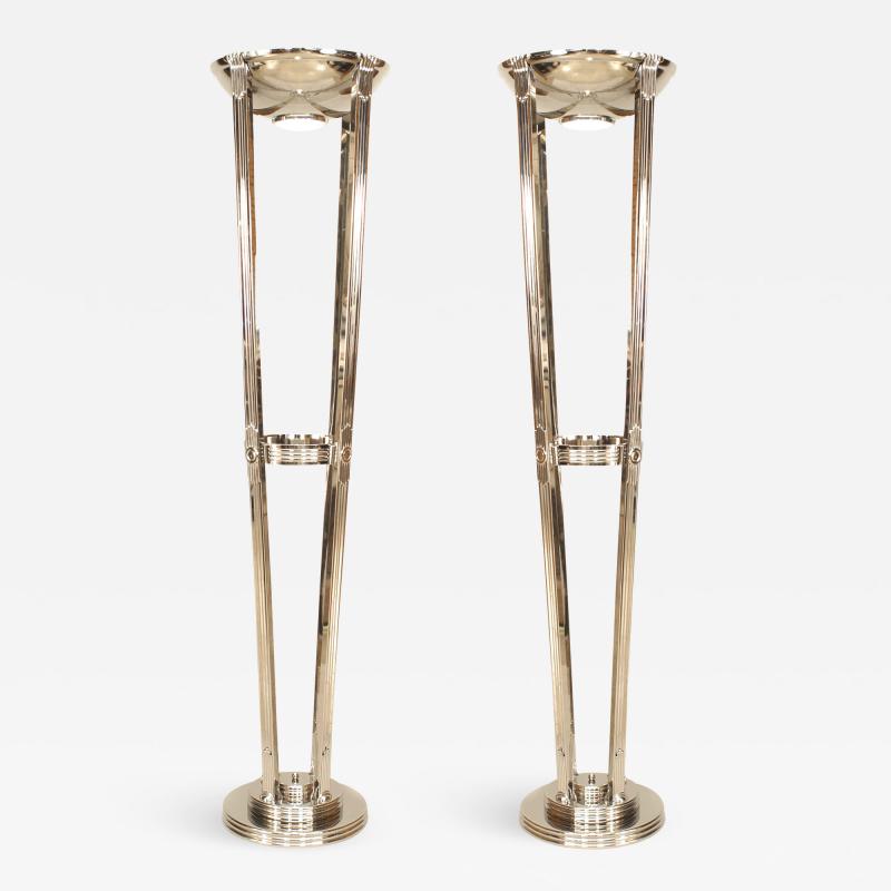 Pair of French Art Deco Style Chrome Floor Lamps