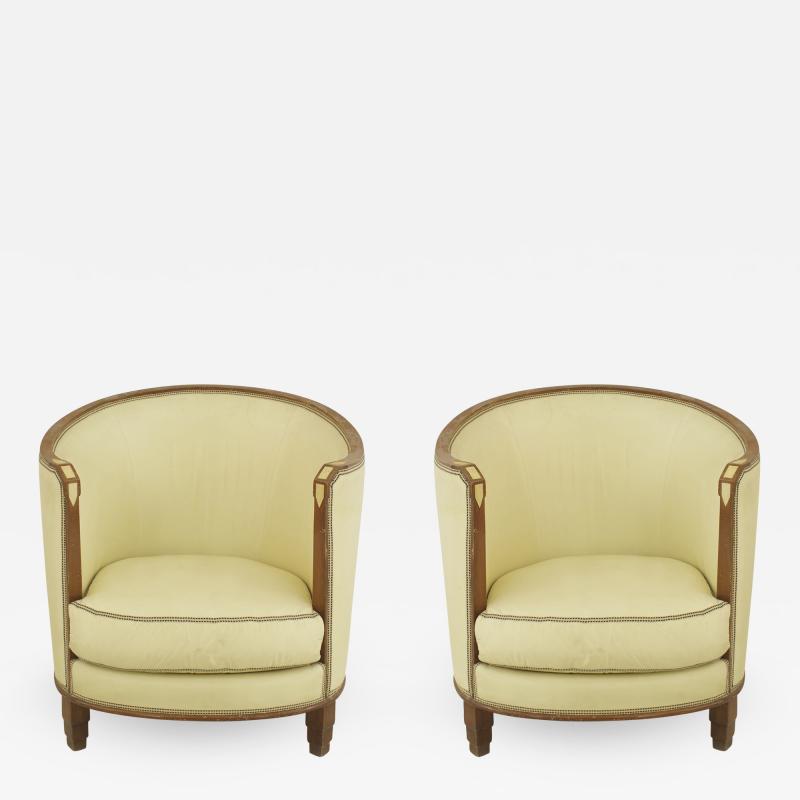 Pair of French Art Deco Walnut Arm Chairs