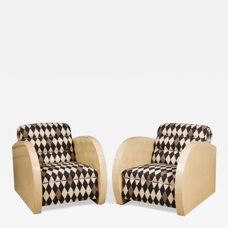 Pair of French Art Deco parchment veneered club chairs