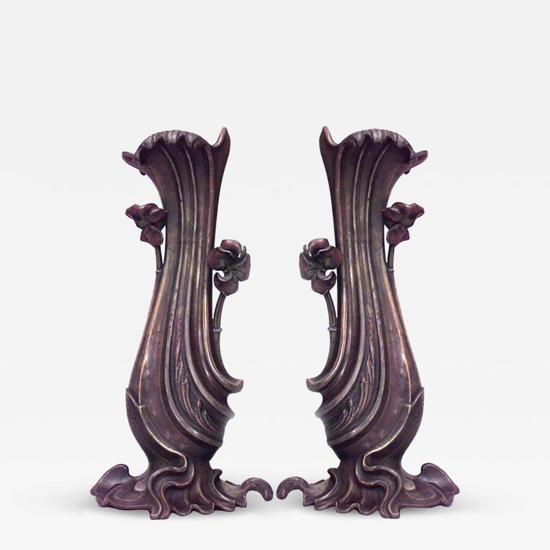 Pair of French Art Nouveau Metal Vases