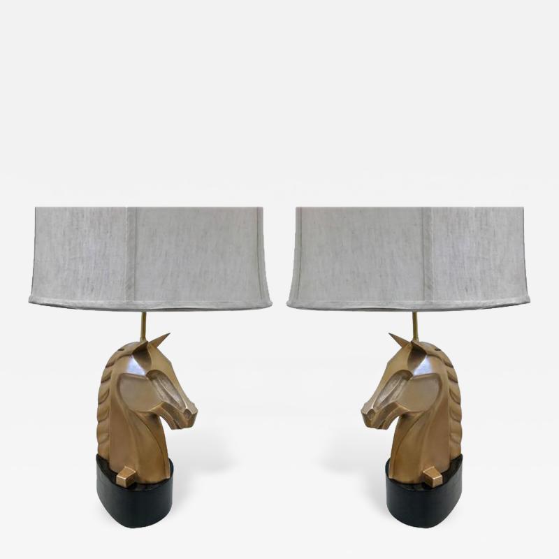 Pair of French Bronze Horse Lamps