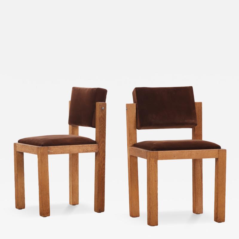 Pair of French Brutalist Oak Side Chairs with Adjustable Tilting Backs C 1960