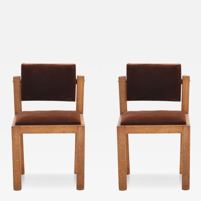 Pair of French Brutalist Oak Side Chairs with Adjustable Tilting Backs C 1960