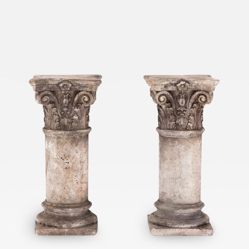 Pair of French Carved Limestone Columns 20th Century