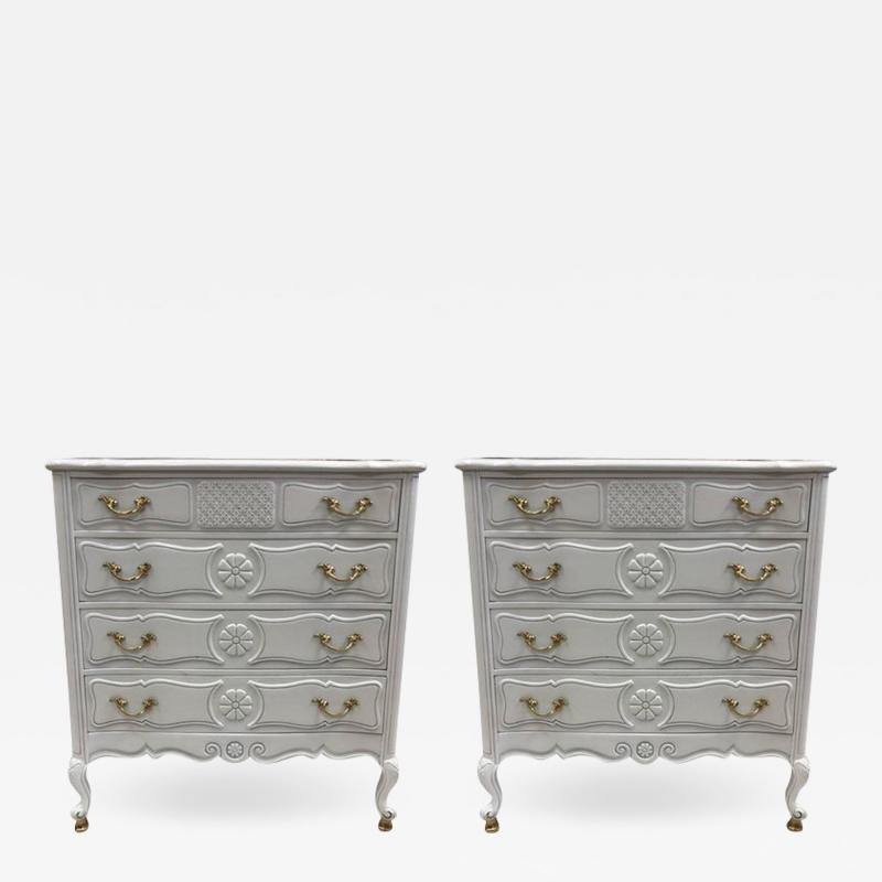 Pair of French Country Style Marble Top Commodes