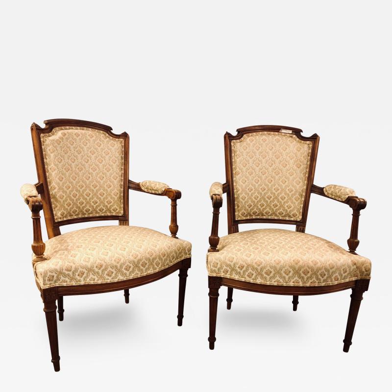 Pair of French Custom Louis XVI Style Carved Bergere Office or Armchairs