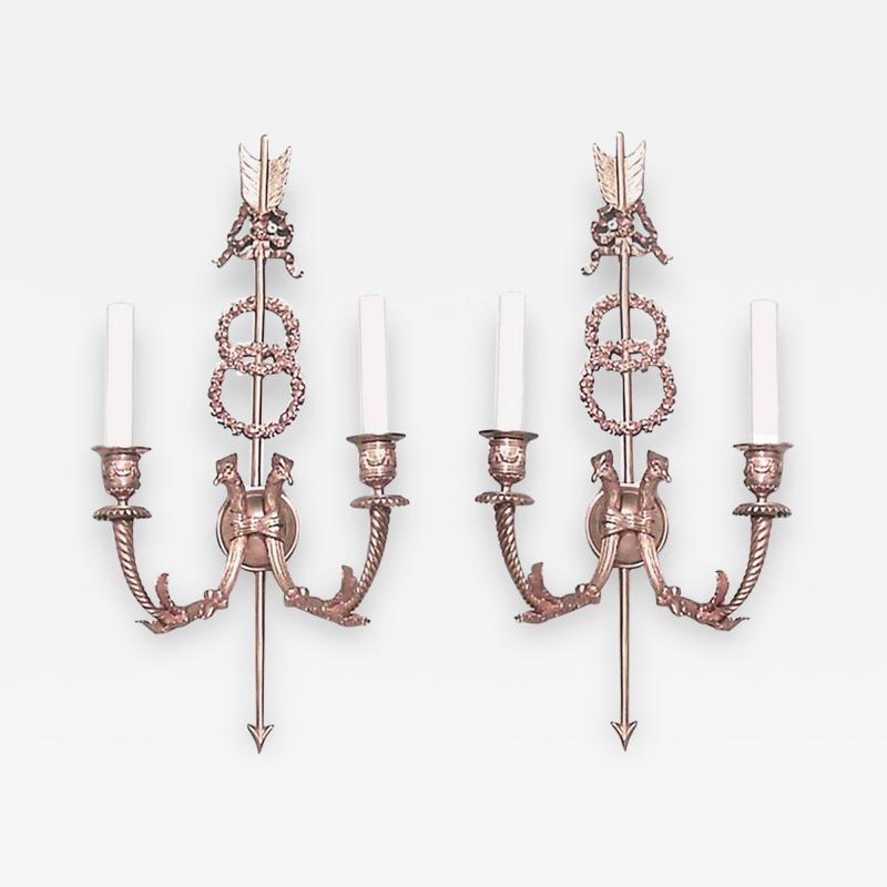 Pair of French Directoire Bronze Dore Bird and Arrow Wall Sconces