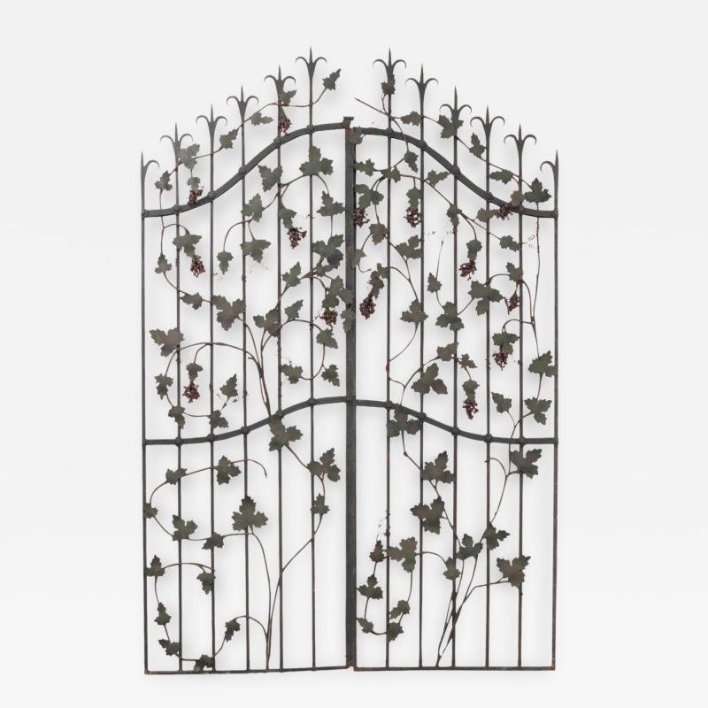 Pair of French Early 20th Century Painted Wrought Iron Grapevine Gates