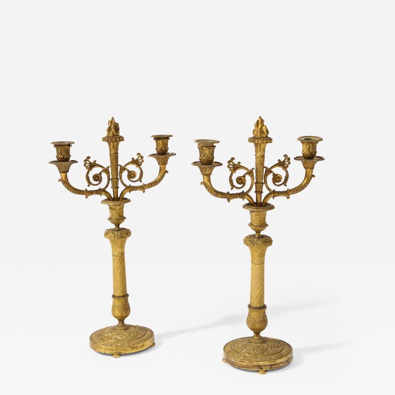 Pair of French Empire Bronze 2 Arm Candelabra