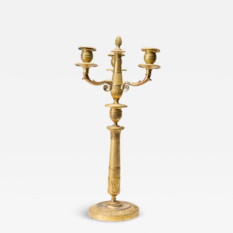 Pair of French Empire Bronze Dore Candelabras
