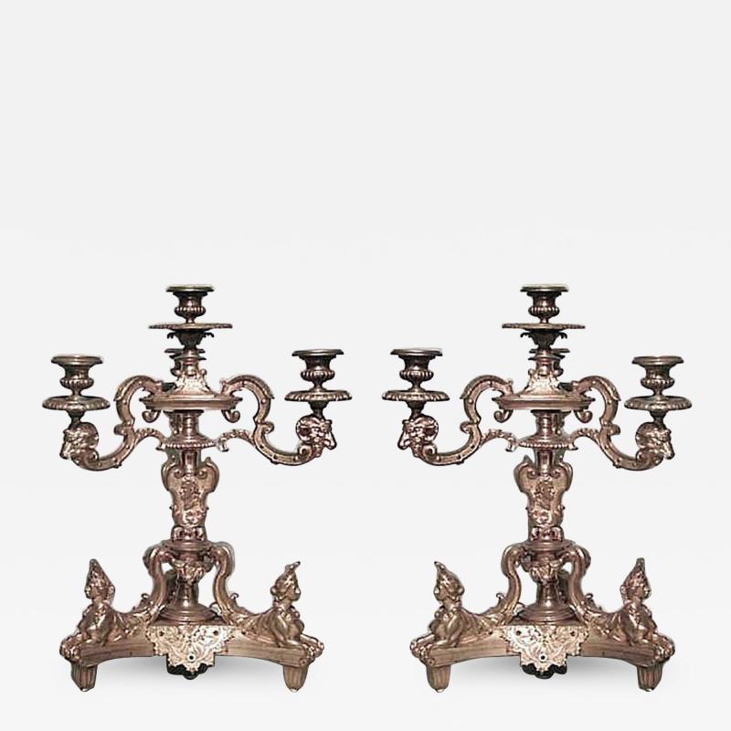 Pair of French Empire Bronze Dore Candelabras with Sphinx Figures