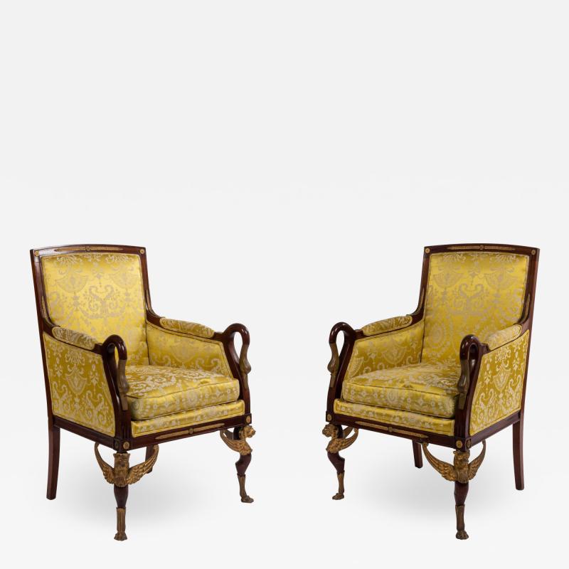 Pair of French Empire Gold Berga Arm Chair