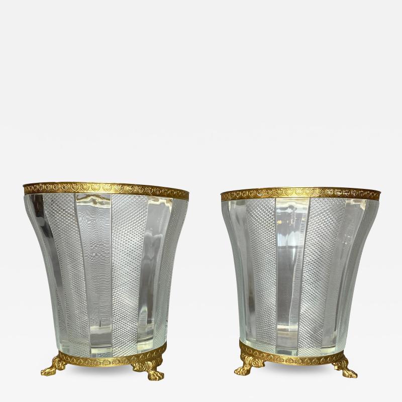 Pair of French Empire Style Cut Glass and Bronze Mounted Vases