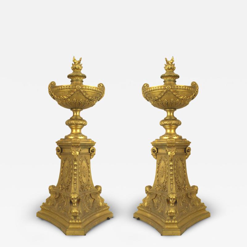 Pair of French Empire Style Gilt Bronze Urns