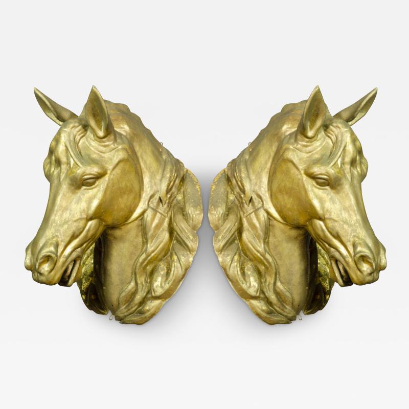 Pair of French Gilded Zinc Horse Heads