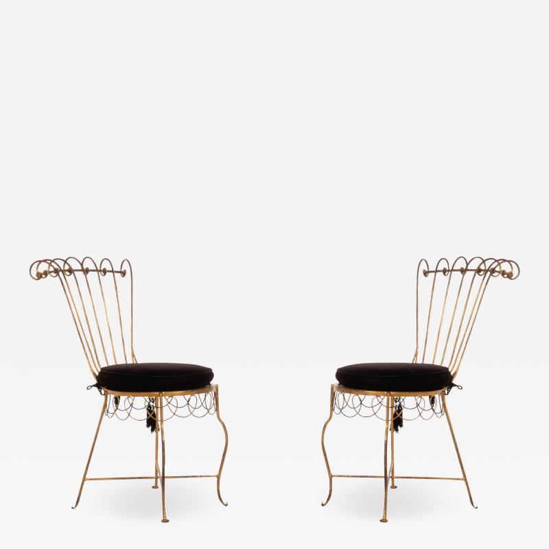 Pair of French Gilt Metal Side Chairs