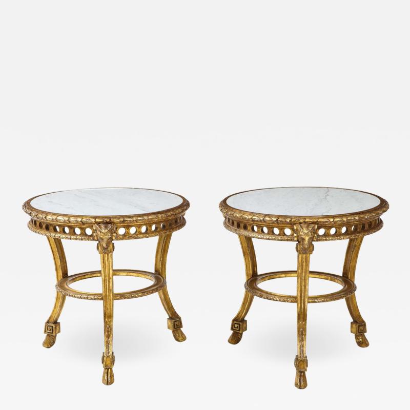 Pair of French Giltwood and Marble Gu ridons