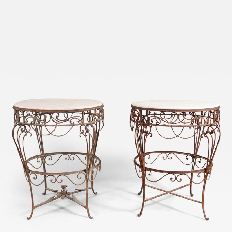 Pair of French Iron Tables with Marble Tops