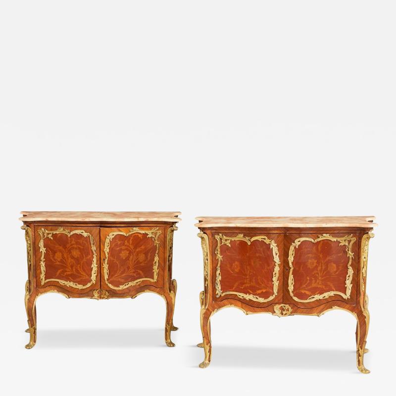 Pair of French Kingwood Bronze Mounted Commodes Chest of Drawers Nightstands