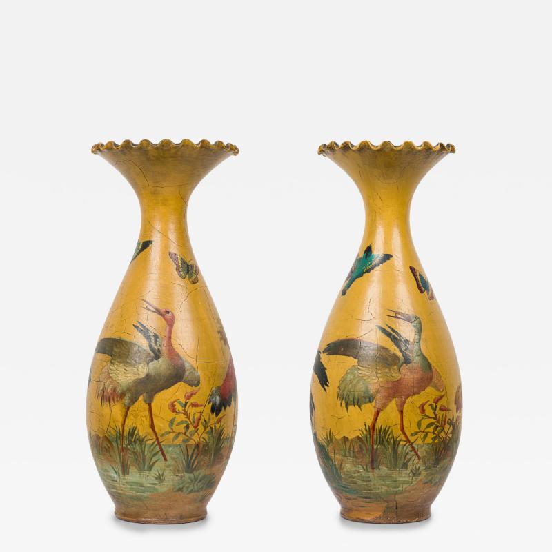 Pair of French Large Painted Terra Cotta Vases