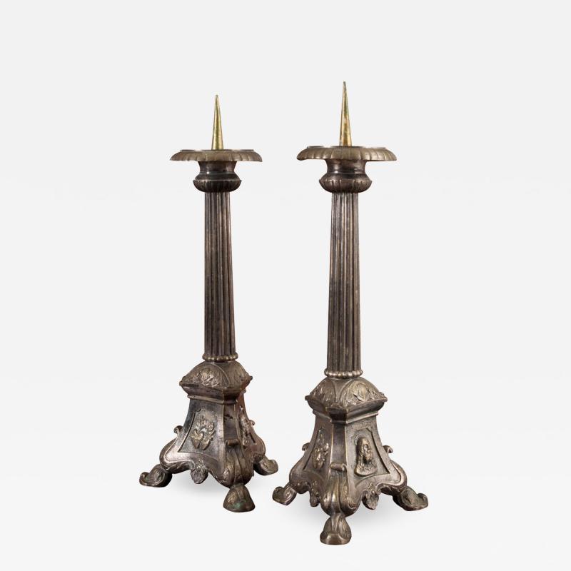 Pair of French Late 19th Century Silver Plate Altar Candlesticks