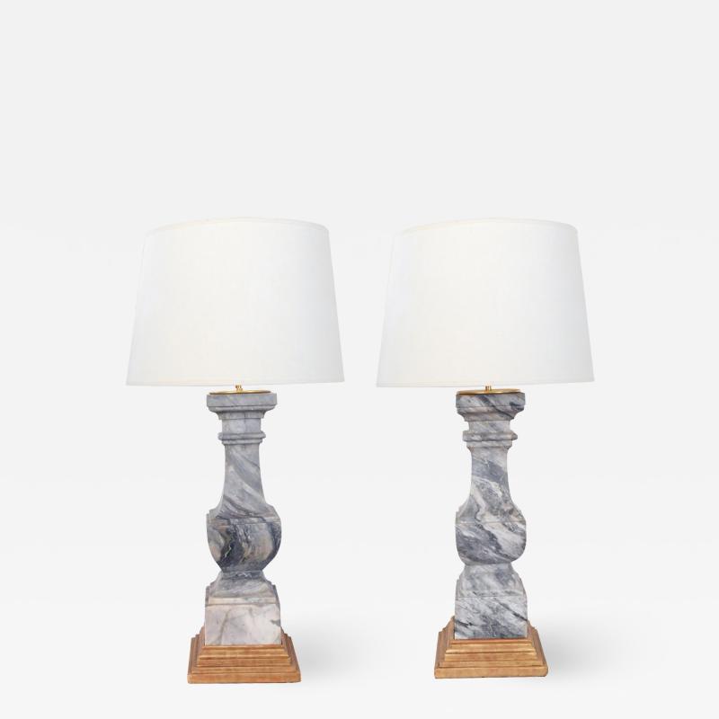 Pair of French Louis Philippe Gray Marble Balustrades now Mounted as Lamps