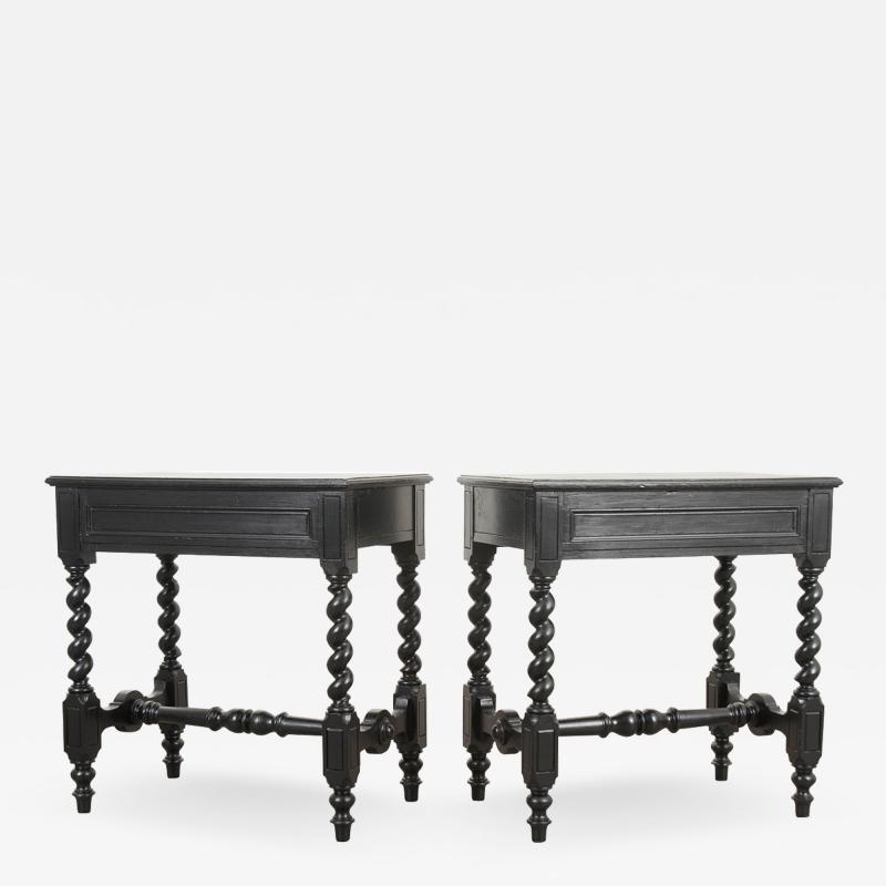 Pair of French Louis XIII Style Ebonized Side Tables