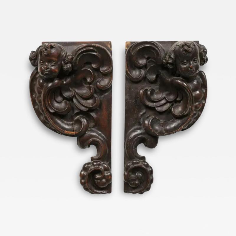 Pair of French Louis XIV Period 1690s Carved Cherub Appliques from Strasbourg