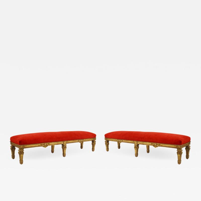 Pair of French Louis XIV Red Velvet Bench