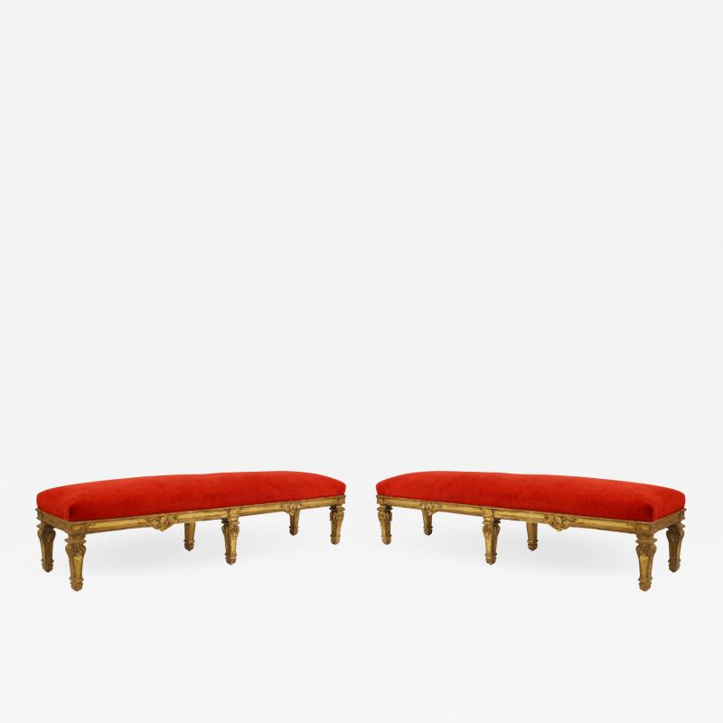 Pair of French Louis XIV Red Velvet Bench