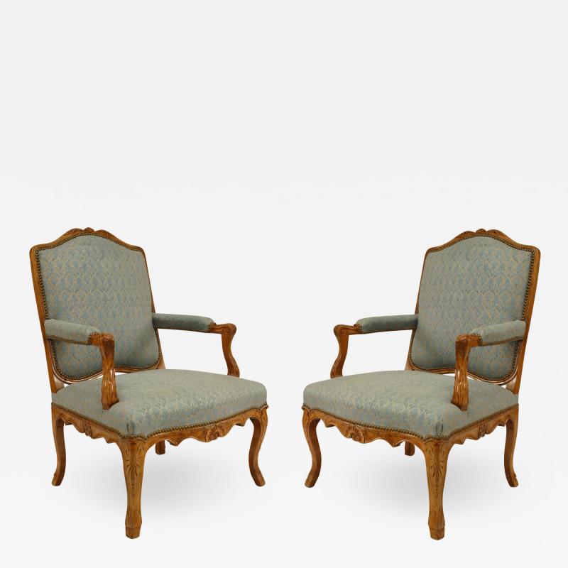Pair of French Louis XV Beech Arm Chairs