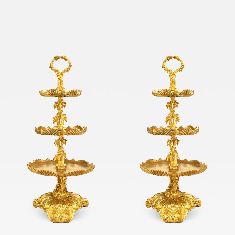 Pair of French Louis XV Bronze Dore 3 Tier Compotes