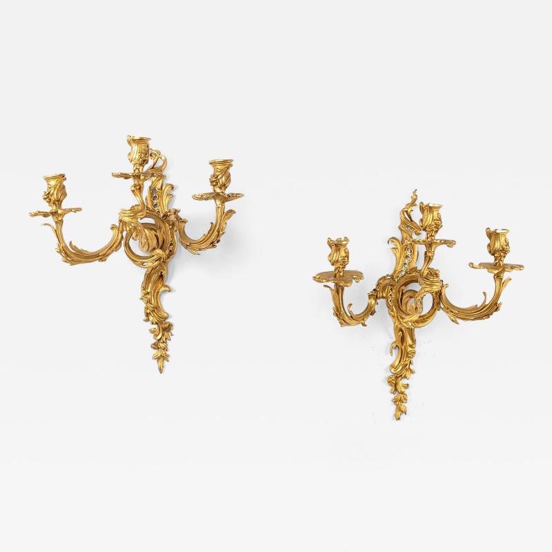 Pair of French Louis XV Gilt Bronze Ormolu Sconces circa 1740