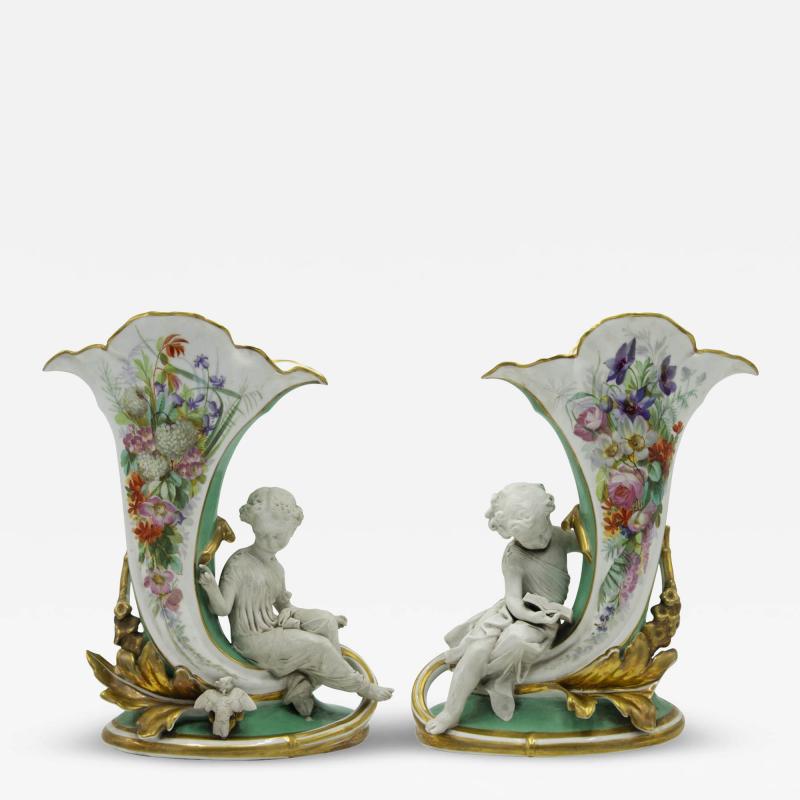 Pair of French Louis XV Porcelain Cornucopia Vases