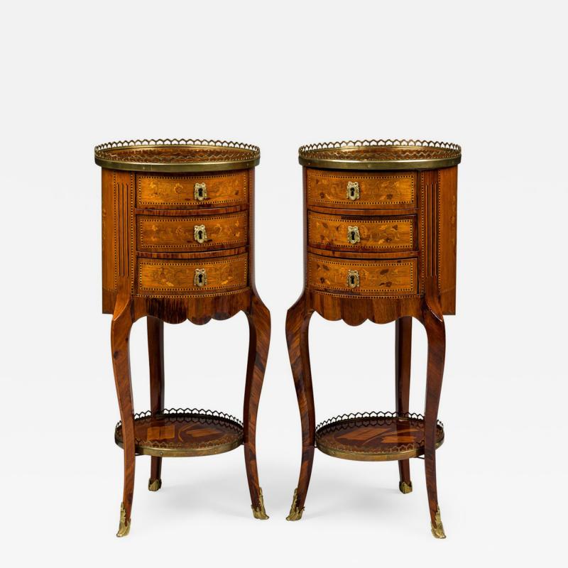 Pair of French Louis XV Round 3 Drawer Bedside Table