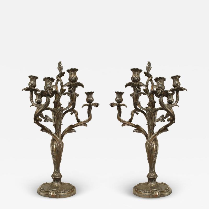 Pair of French Louis XV Silver Plate Candelabras