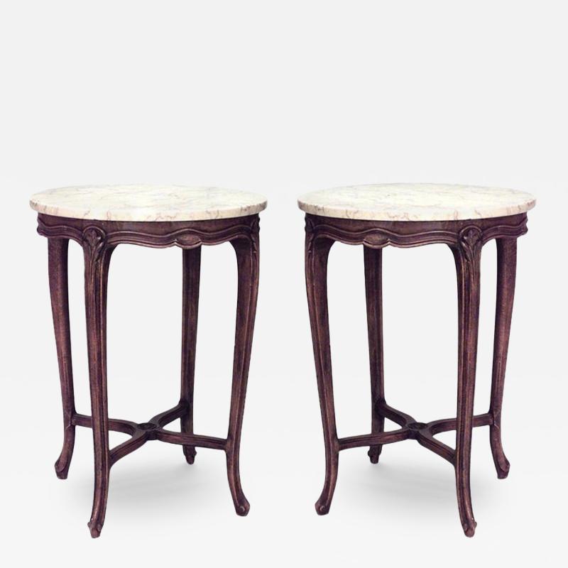 Pair of French Louis XV Small Walnut and Marble End Tables