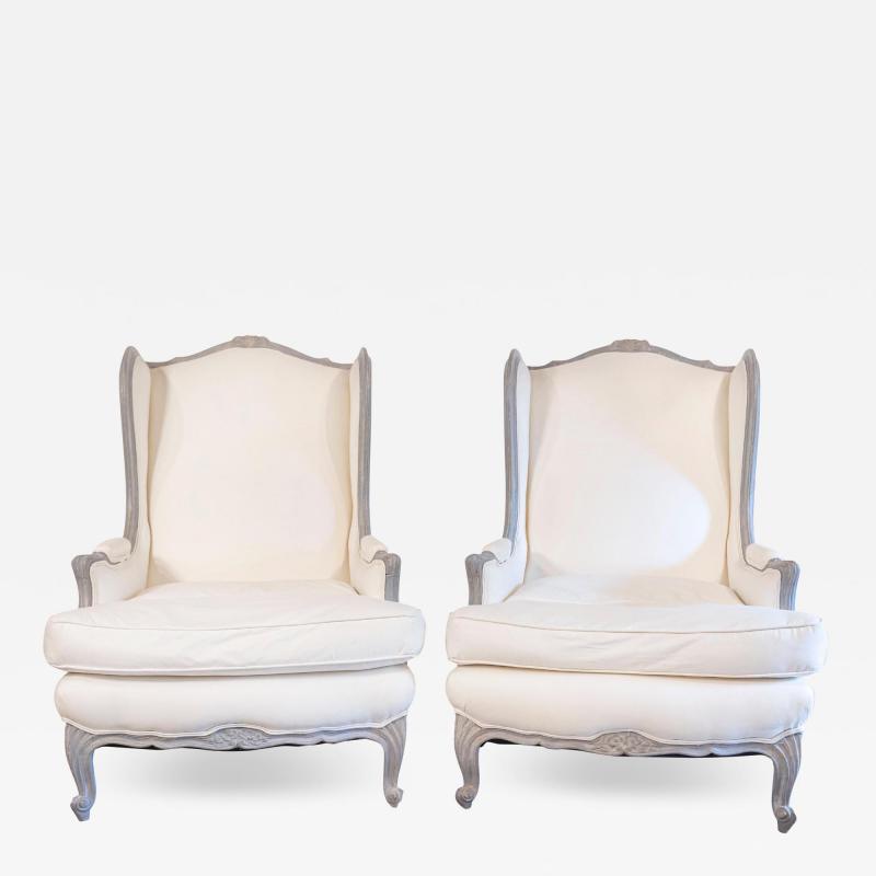 Pair of French Louis XV Style 19th Century Wingback Berg res with New Upholstery