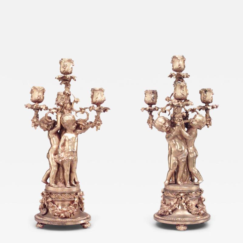 Pair of French Louis XV Style Bronze Dore Candelabras