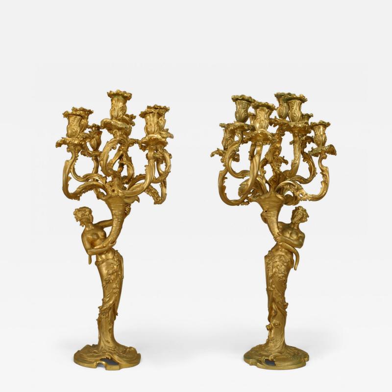 Pair of French Louis XV Style Gilt Bacchus Candelabras
