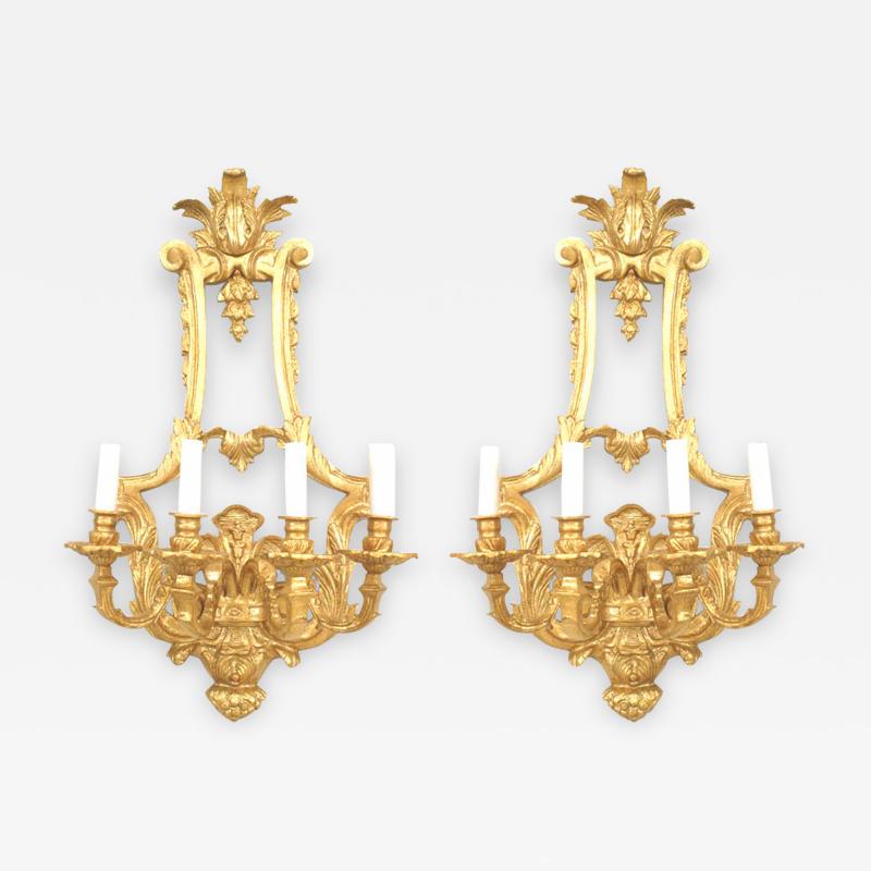 Pair of French Louis XV Style Gilt Bronze Wall Sconces