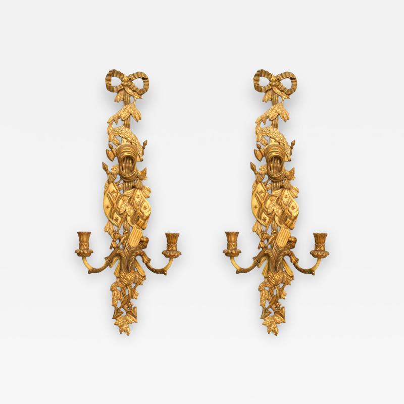 Pair of French Louis XV Style Gilt Carved Wall Sconces
