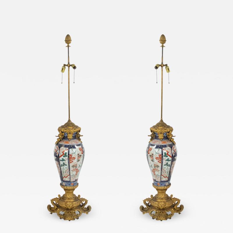 Pair of French Louis XV Style Imari Porcelain Table Lamps