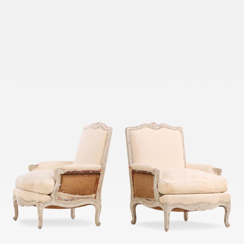 Pair of French Louis XV Style Painted and Carved Berg res C 1910
