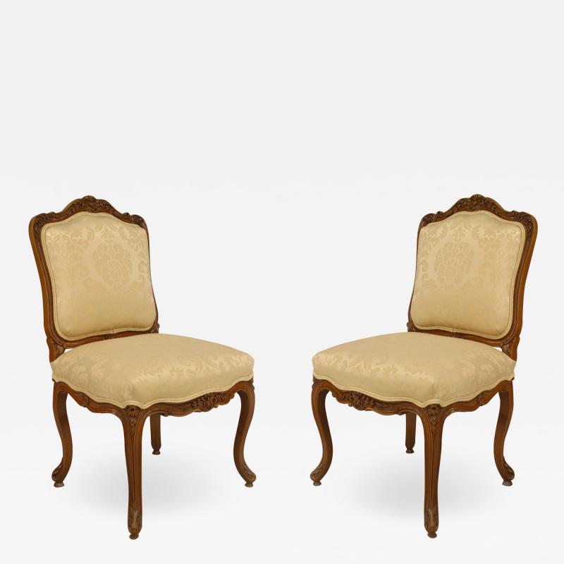 Pair of French Louis XV Walnut Side Chairs