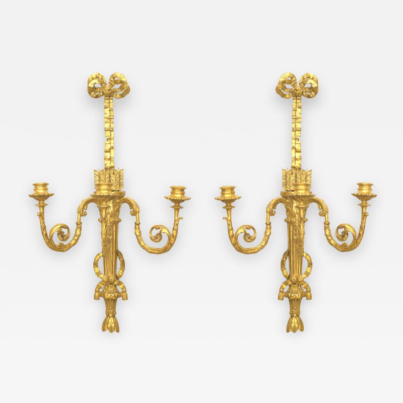 Pair of French Louis XVI Gilt Wooden Wall Sconces