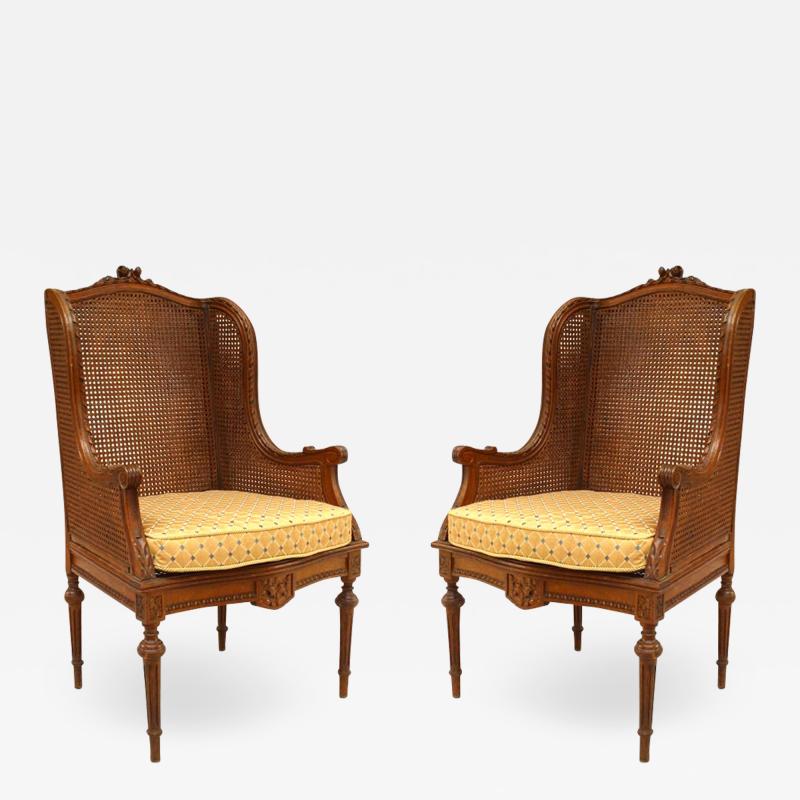 Pair of French Louis XVI Oak Wing Chairs