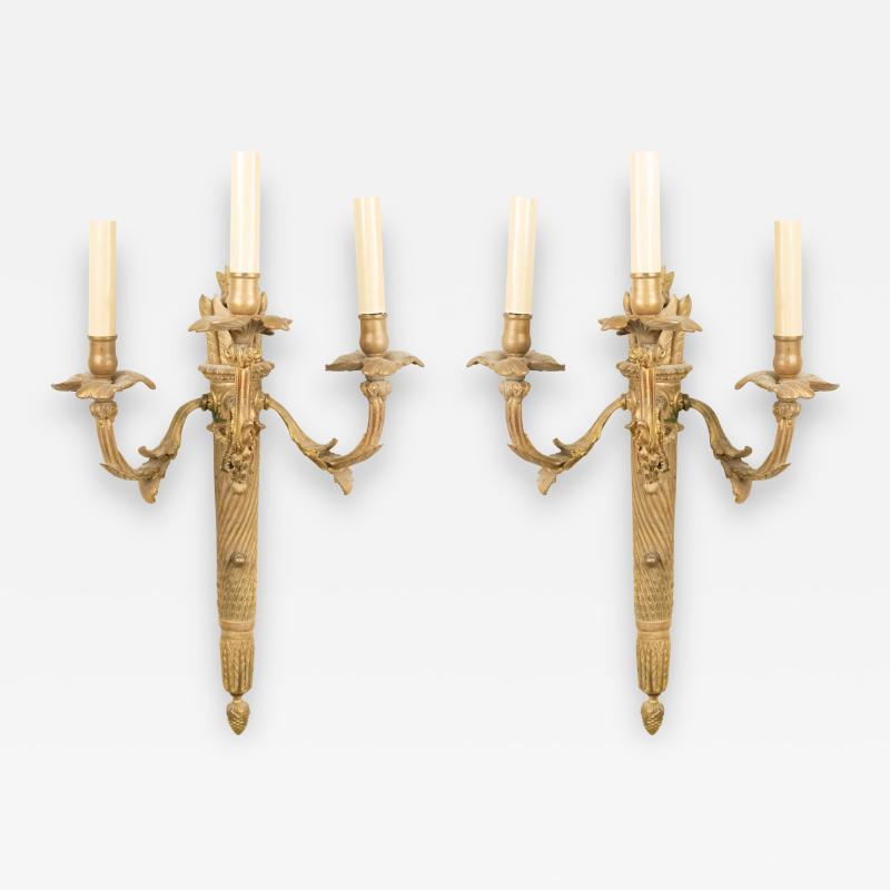 Pair of French Louis XVI Style Bronze Dore Torch Wall Sconces