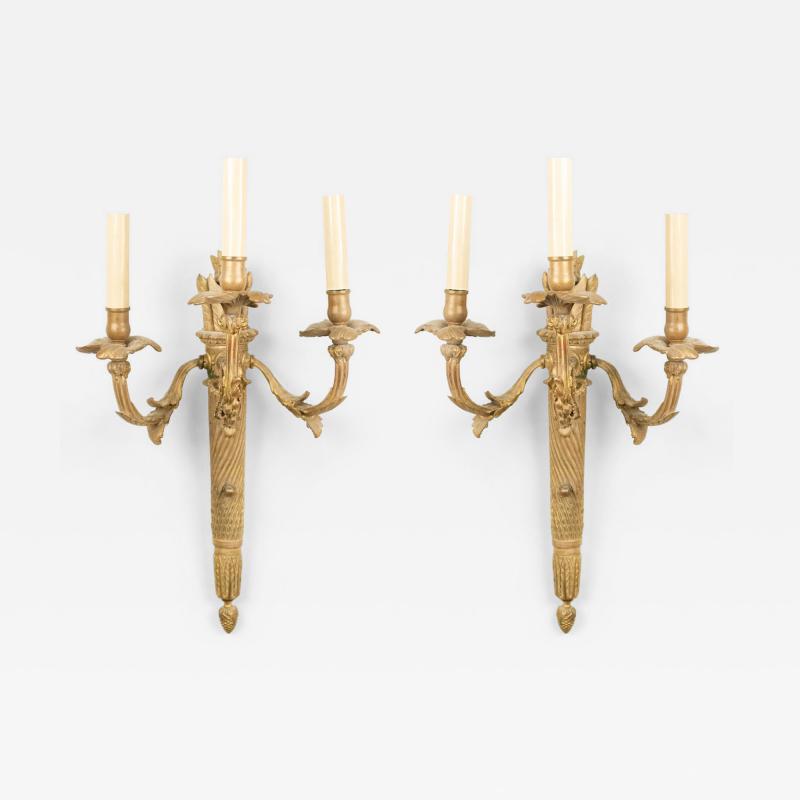 Pair of French Louis XVI Style Bronze Dore Torch Wall Sconces