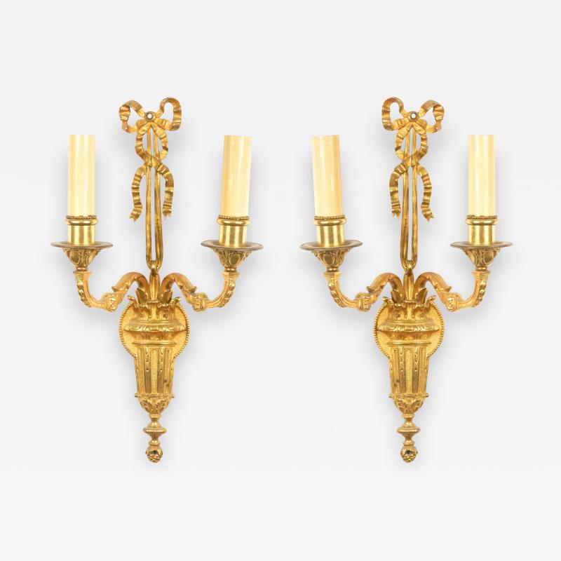 Pair of French Louis XVI Style Bronze Dore Wall Sconces